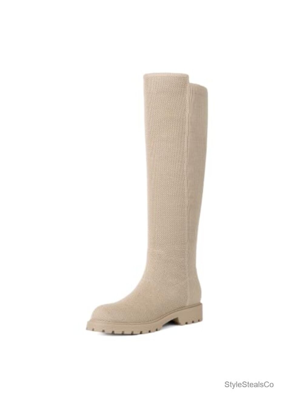 Knit Knee High Boots Womens Flat Round Toe Stretchy Pull On Tall Boots